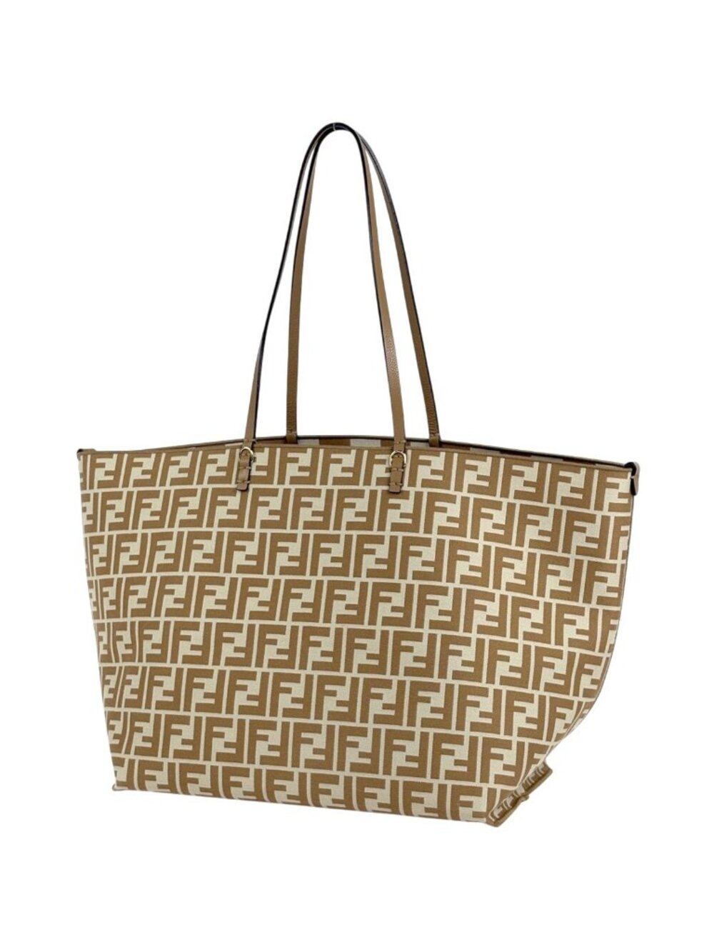 Fendi Roll Large Reversible Tote Bag Pecan FF Canvas Beige
